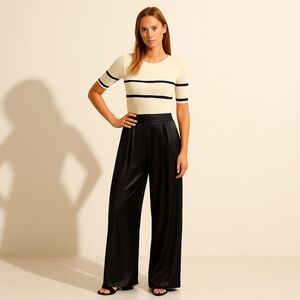 Auguste The Label Pleated Wide Leg Silky Feel‎ Pants Black 8 | Effortless Polish